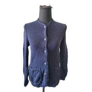 Liola Blue Tight Knit Long Sleeve Button Down Cardigan Size 44 (10) Vintage